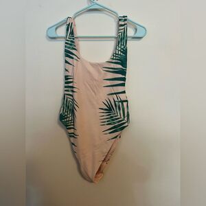 Aerie Pink and Green Palm One Piece Swimsuit